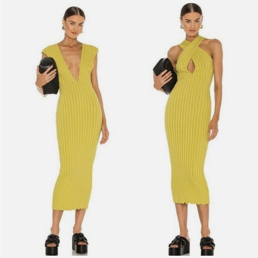 Simon Miller NWT Rib Knit JAGO Dress Bodycon Deep V Neck convertible dress
